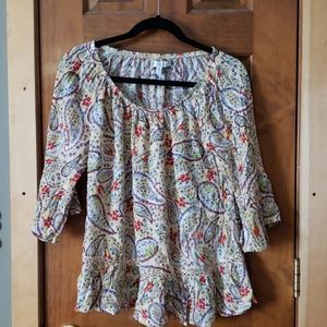 Medium flowy bell sleeved paisley blouse